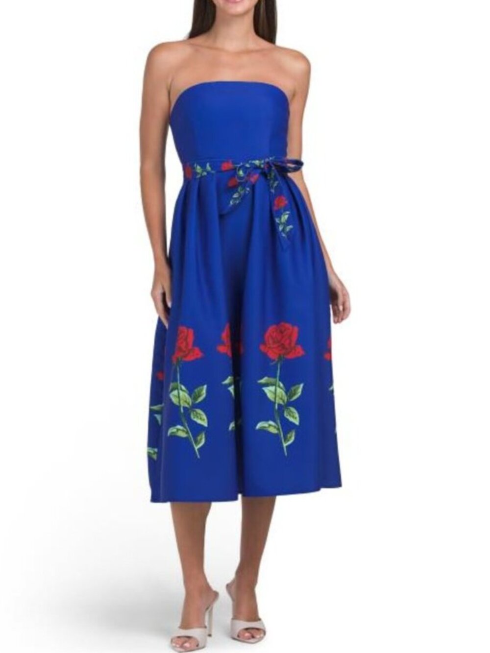 DALIA MACPHEE Strapless Floral Midi Dress
